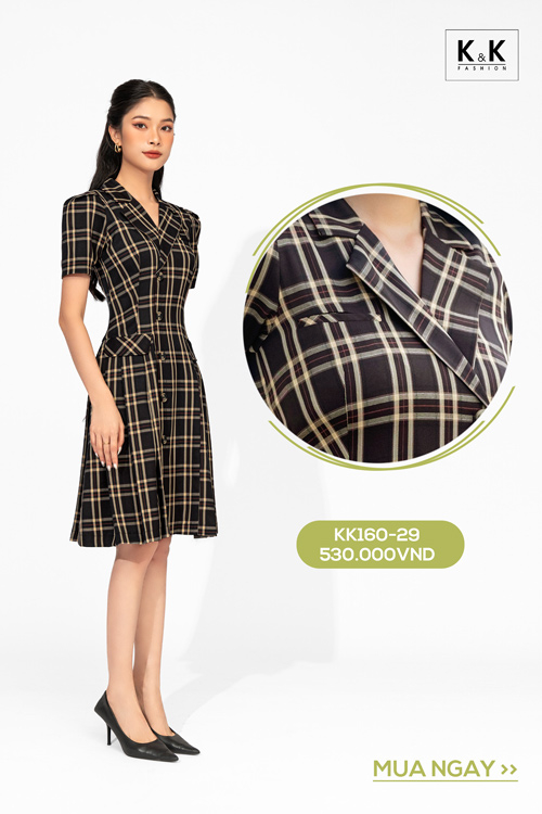 Đầm chữ a công sở cổ đan tông KK160-29