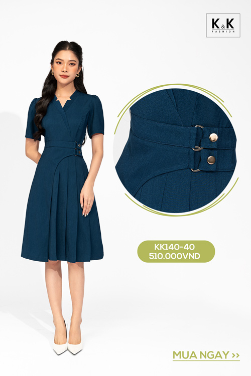 Đầm công sở dáng chữ A cổ đan tông KK140-40