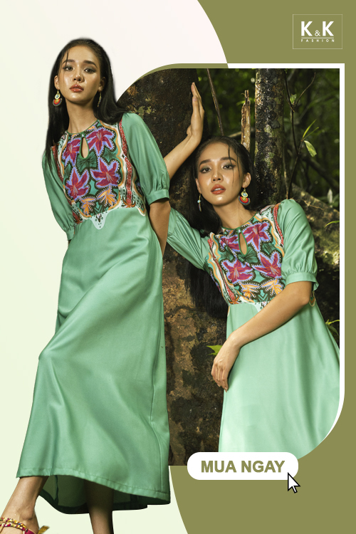 Đầm công sở dáng dài phối họa tiết KK161-14