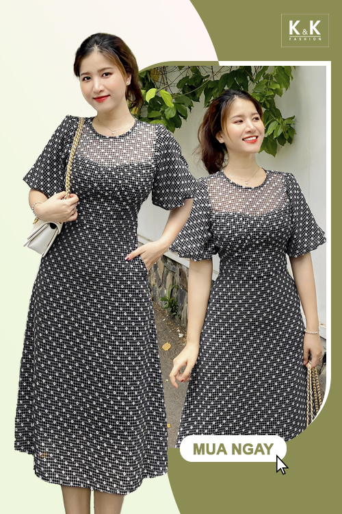 Đầm công sở dáng chữ A nhấn eo cao KK150-17