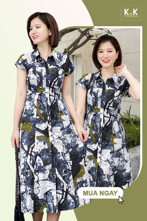 Đầm trung niên đẹp sang trọng họa tiết HL24-17