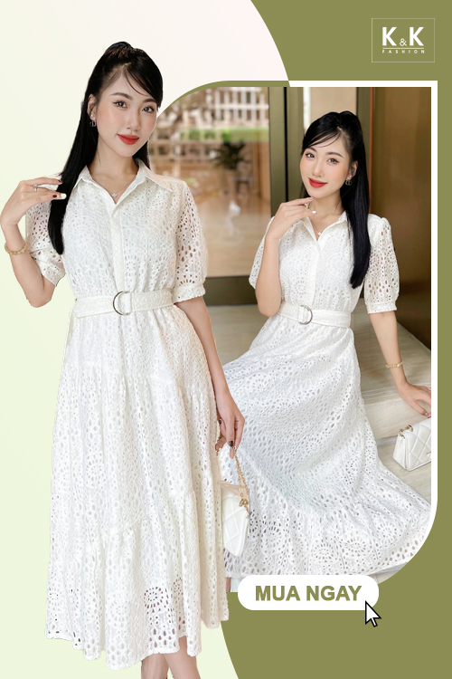 Đầm sơ mi dáng xòe đuôi cá kèm thắt lưng KK160-37