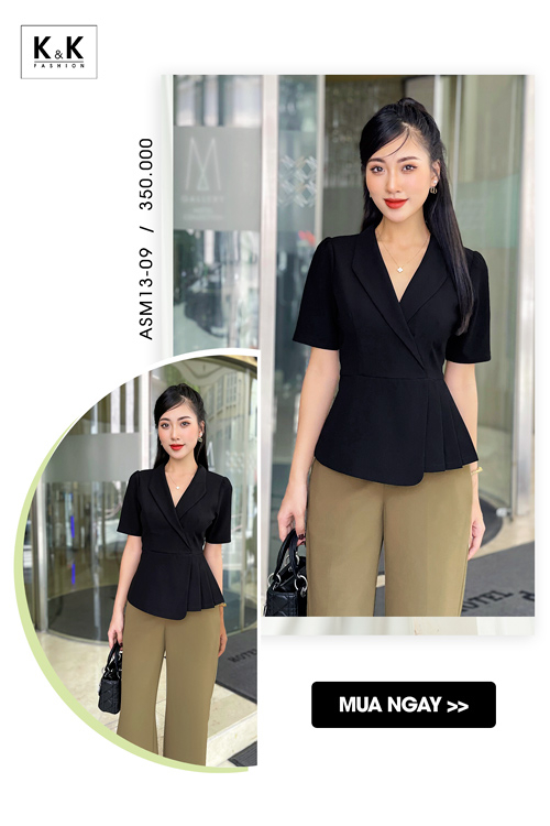 Áo kiểu nữ peplum màu đen ASM13-09
