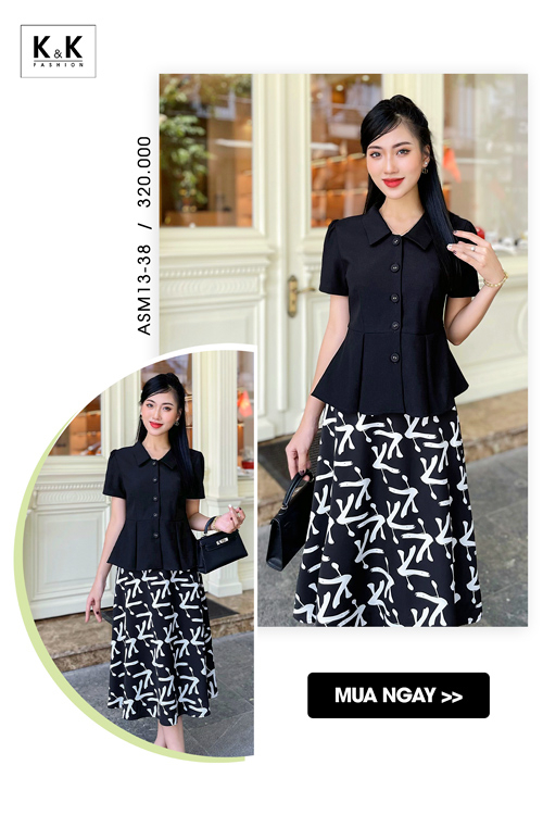 Áo sơ mi đen dáng peplum tay ngắn ASM13-38