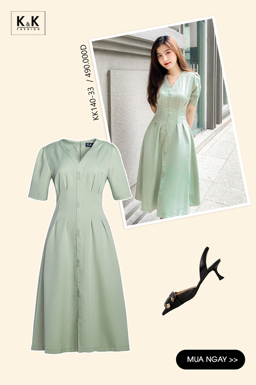 Đầm công sở nữ dáng chữ A cổ V KK140-33