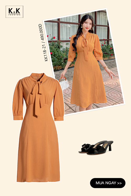 Đầm chữ A công sở cổ phối nơ KK118-21