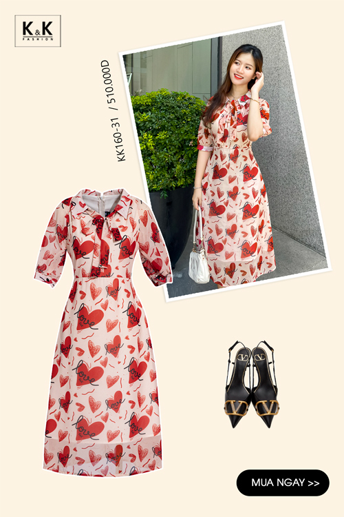 Đầm công sở dáng A phối nơ KK160-31