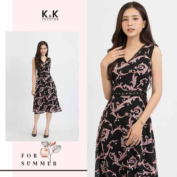 Đầm maxi voan bông ép 3D KK86-27