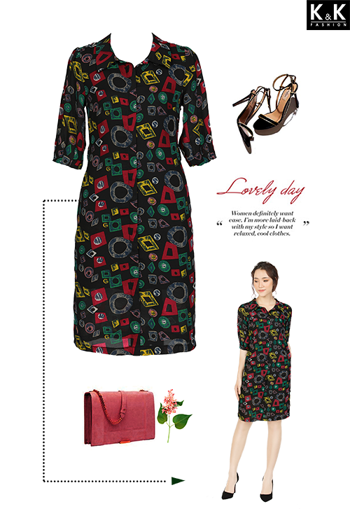 Đầm suông cổ sơ mi tay lửng KK83-10