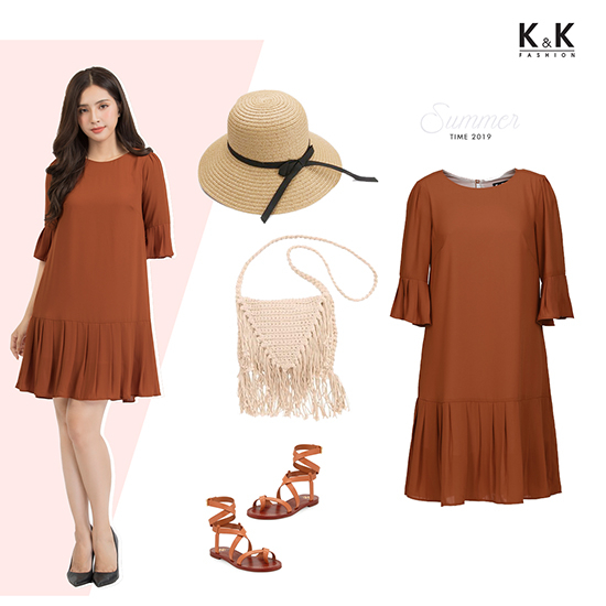 Đầm suông đuôi cá sắc cam nổi bật KK84-37