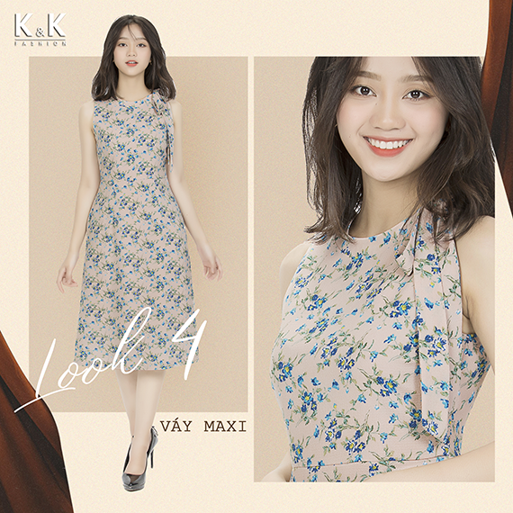 Đầm xòe sát nách thắt nơ cổ KK85-35