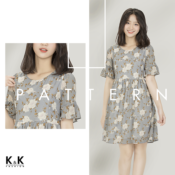 Đầm babydoll cổ tròn tay lửng KK84-22