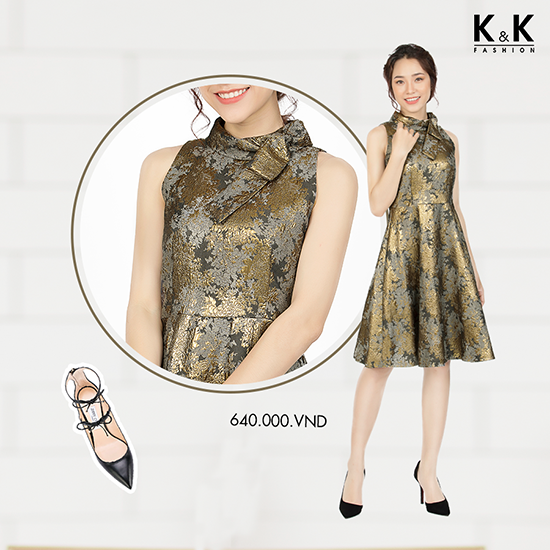 Váy xòe sát nách đính nơ cổ KK85-25