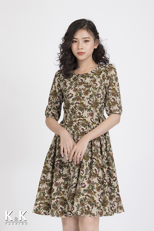 Đầm xòe hoa tay lỡ KK87-24
